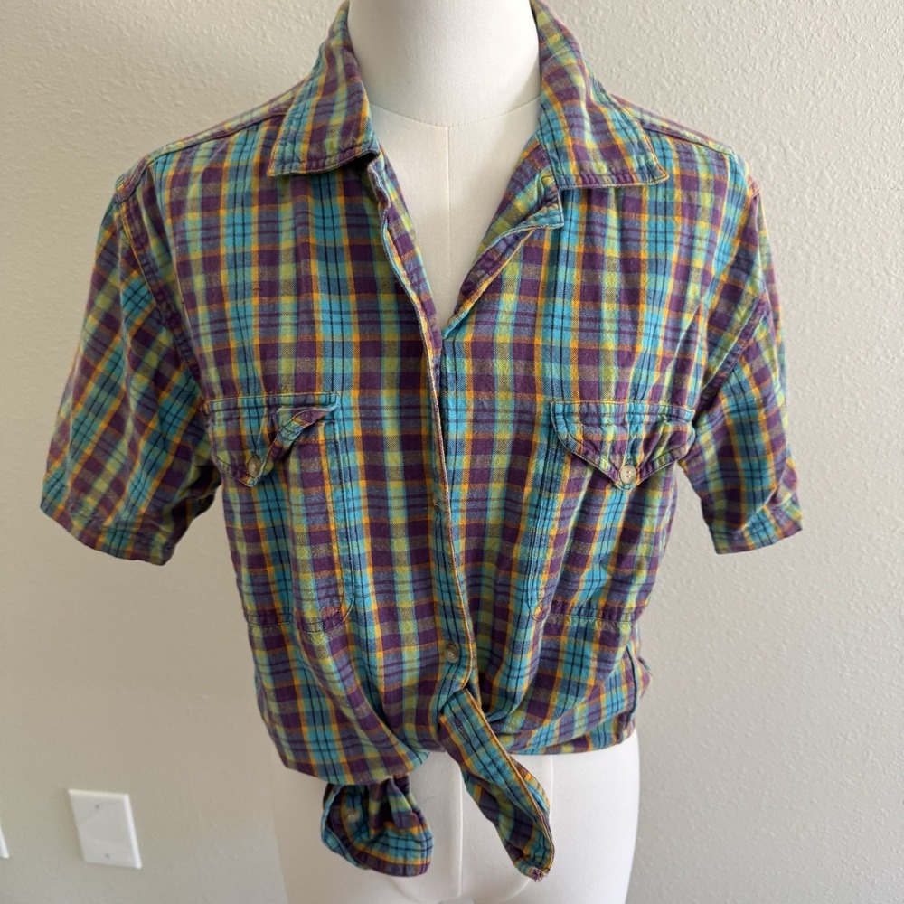 Quizz Vtg 90s Madras Plaid Button Up Shirt Sz S Cotton Camp Western Preppy Indie
